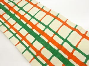 縮緬地変わり織横段に縞模様織出し名古屋帯